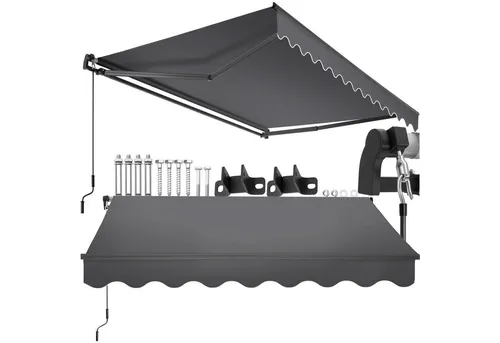 TecTake Gelenkarmmarkise Ornella 250x200 cm - Schwarz - Markise für Balkon, Terrasse oder Garten, wasserabweisender Stoff mit hohem UV-Schutz, einfach zu montieren und leichtgängig mit Handkurbel.