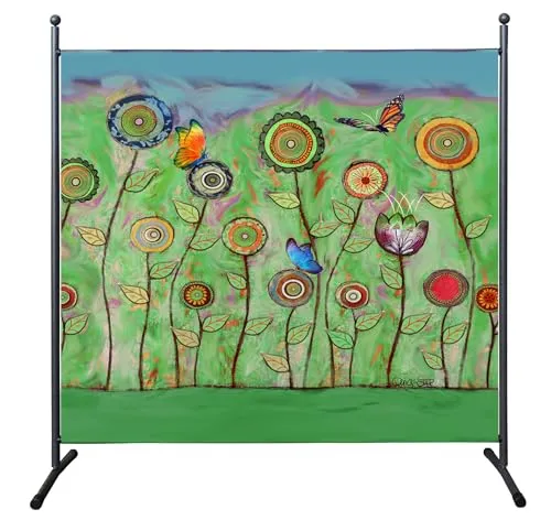 Eleganter Paravent Raumteiler mit grünen Blumen, 180 x 178 cm - Paravents & Raumteiler: Hochwertiger Sichtschutz aus 100% Polyester, lichtbeständig und waschbar, ideal für Balkon und Garten.
