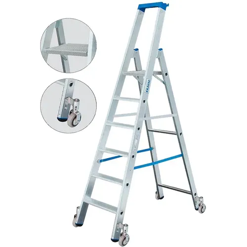 STABILO Stufen-Stehleiter 4 Sprossen, fahrbar - Leiter für vielseitige Anwendungen, aus leichtem Aluminium mit einer Tragfähigkeit von 150 kg – ideal für alle Höhenarbeiten.