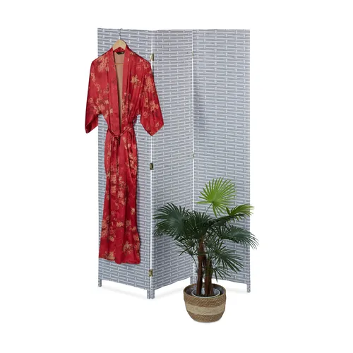 Paravent Raumteiler 3 Paneele grau-weiß