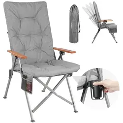 Campingstuhl klappbar mit Holzarmlehnen – extra hoch und bequem für Outdoor-Aktivitäten - Genießen Sie höchsten Komfort im Freien mit diesem extra hohen klappbaren Campingstuhl. Mit 4-fach verstellbarer Rückenlehne und stabiler Konstruktion bis 150 kg ist er ideal für entspannte Stunden beim Camping, im Garten oder auf dem Balkon.