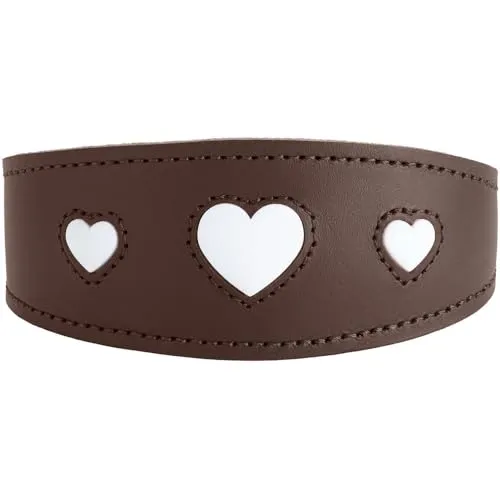 Hunter Windhundhalsband Love braun/schwarz - Tierhalsband aus hochwertigem Rindsleder, speziell für Windhunde und schlanke Hunde. Mit dicker Polsterung und handgefertigten Herzen für optimalen Komfort und Schutz.
