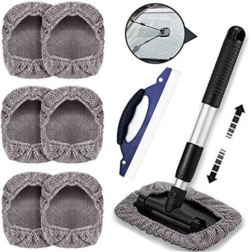 Auto Scheibenreiniger Set - Teleskopisch mit 7 Mikrofasertüchern - Reinigungsbürsten für Auto und Zuhause, inkl. teleskopischem Griff und Silikon-Wasserschaber für eine gründliche Reinigung und bessere Sichtbarkeit.