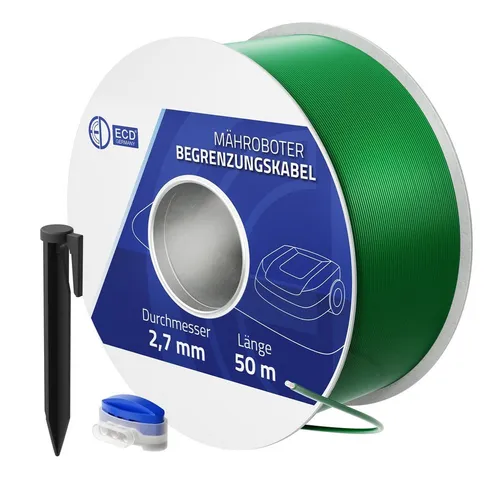 ECD Germany Universal Begrenzungsdraht aus Kupfer verzinnt für Mähroboter Begrenzungskabel, (500 cm), Kabel für Rasenmäher Rasenroboter Grün mit 200 Erdnägel