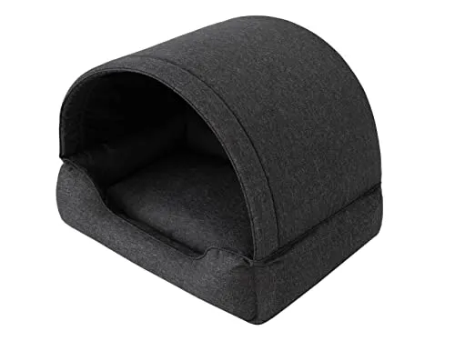 Hundehöhle & Hundebett 2-in-1, Schwarz, 60x47 cm - Hundebetten für Hunde und Katzen, kombinierbar als Hundebox und Bett, leicht zu reinigen und wasserdicht, ideal für Zuhause und unterwegs.