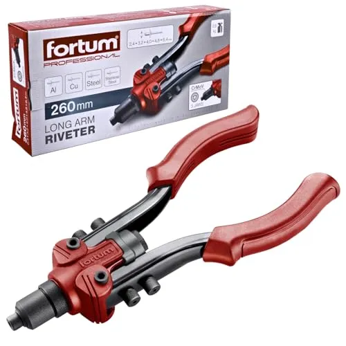 Fortum Hand-Nietzange für Blindnieten I Blindnietzange für 2,4-6,4 mm Nieten aus Alu, Messing, Stahl & Edelstahl I 26cm lange, kraftvolle Nieten-Zange I energiesparende Popnietenzange
