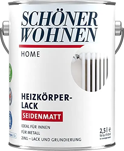 SCHÖNER WOHNEN HOME Heizkörperlack 2,5l - Seidenmatt Weiß - Hochwertiger Lack für Heizkörper, wasserverdünnbar, farbtonbeständig und sehr gut deckend für ein perfektes Finish.