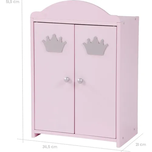 roba Puppenkleiderschrank 2-türig - rosa lackiert, ideal für Puppenkleidung und Zubehör mit einfacher Montage und schadstoffgeprüften Materialien