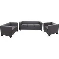 3-2-1 Couchgarnitur Lille - Kunstleder in Dunkelgrau - Sofas mit hochwertigem Kunstlederbezug, ausgezeichnet für soziale Verantwortung. Ideal für stilvolle Wohnzimmergestaltung.