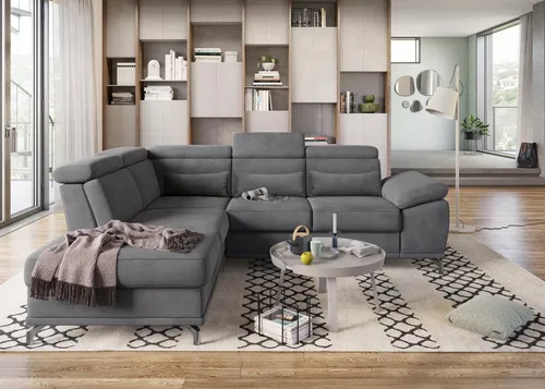 sit&more Ecksofa Cabrio L-Form, B: 274 cm, mit Sitztiefen-, Arm- & Kopfteilverstellung, 3 Nierenkissen, Federkern, optional Bettfunktion und Stauraum