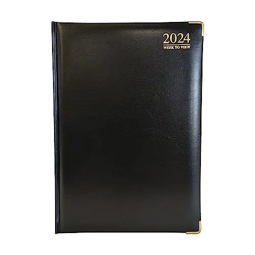 G4GADGET G4 Terminplaner 2024, A4, Wochenansicht, fester Einband, 70 g/m², Papier, für Büro, Büro und Zuhause, Schwarz