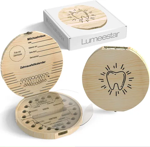 LumeeStar® Zahndose Milchzähne mit Namen zum Aufstellen | Zahnbox für Junge Holz