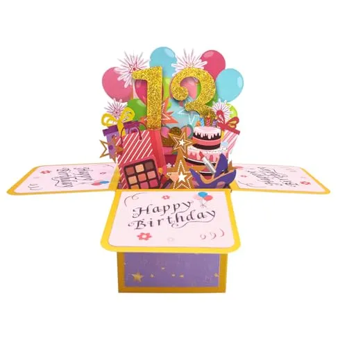 Happy 13th Birthday Pop Up Karte für Mädchen, süße dreizehn Jahre alte Geburtstagsgeschenk Idee für Tochter Nichte, lustige 13-Geburtstag 3D Grußkarte für sie