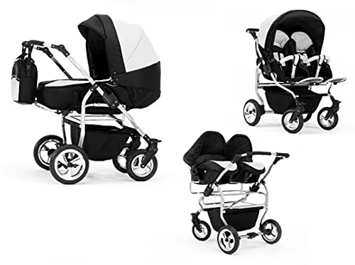 Zwillingskinderwagen 4 in 1 Duo mit Autositzen - 13 Teile in 20 Farben - Vielseitiger Kinderwagen mit 3 Aufsätzen und 13 Zubehörteilen, ideal für Eltern von Zwillingen oder Geschwistern unterschiedlichen Alters. Komfortable Federung und höhenverstellbarer Griff für besten Fahrspaß!