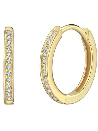 Rafaela Donata Paar Creolen in Gelbgold mit Zirkonia - Elegante Creolen aus hochglanzpoliertem Sterling Silber, verziert mit funkelndem Zirkonia, perfektes Accessoire für jeden Anlass.