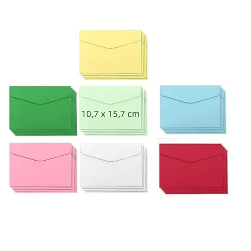 Naisfei 70 Stück Briefumschläge bunt, bunte Umschläge in 7 unterschiedlichen Farben als Set im Format, nassklebend, ideal zum Basteln, zu Weihnachten oder als Geschenkidee für Karten(10.7 * 15.7cm)