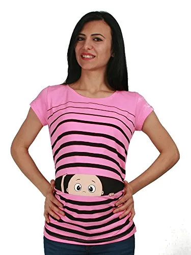 Witziges Schwangerschafts-T-Shirt mit süßem Motiv - Kurzarm (Rosa, Medium) - Stylisches Kurzarm-T-Shirt mit seitlichen Raffungen für den wachsenden Bauch, ideal als Geschenk zur Schwangerschaft. Modisch und bequem für jede Gelegenheit!