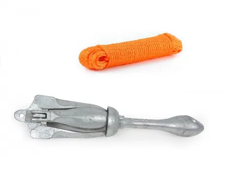 wellenshop Klapp-Anker 1,5 kg + Ankerleine 30 m Ø 8 mm Schwimmfähig Kunststoff Polyethylen PE Orange Faltklappanker Faltanker Stahl Verzinkt
