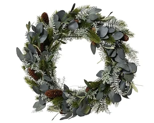 X-Mas Kranz in Grün und Silber - Festliche Weihnachtsdekoration aus Kunststoff, 40x8 cm, ideal für ein stimmungsvolles Ambiente in der Adventszeit.