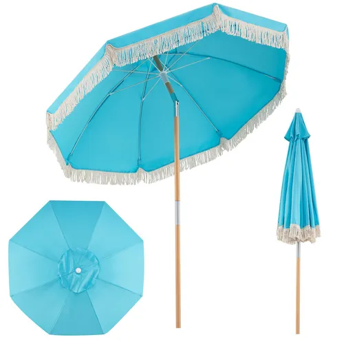COSTWAY Boho Sonnenschirm 170cm – Knickbar und stilvoll in blau von Costway