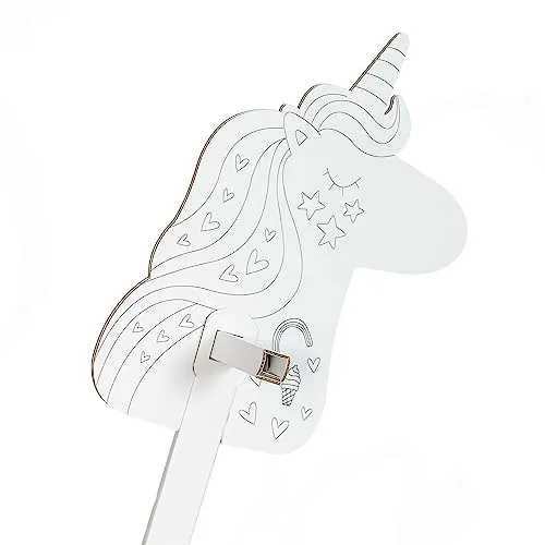 FOLDZILLA Steckenpferd aus Pappe 115 x 40 x 25 cm Hobbyhorse Stockpferd - Einhorn Regenbogen zum Ausmalen