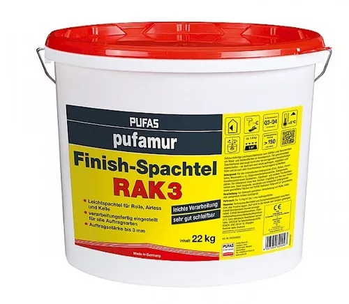 Pufar Pufamur Finish-Spachtel 22kg - Mörtel, Putz, Zement & Gips - Schleifbare, vorgemischte Spachtelmasse in Weiß für perfekte Wand- und Fliesenfinishes.