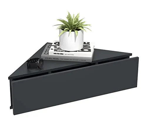 VCM Nachtschrank Usal S Anthrazit - Stylischer Nachttisch in Anthrazit, Maße ca. H. 15 x B. 60 x T. 43 cm, mit leichtgängiger Schublade für nicht-einsehbaren Stauraum und ideal als Wandregal.