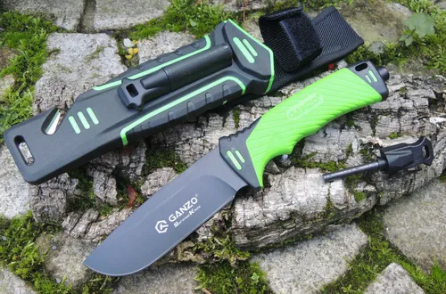 GANZO G8012-LG Messer Fahrtenmesser Gurtschneider Feuerstarter Scheide Schleifer