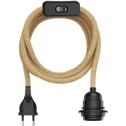 ledscom.de Hanf-Kabel / Textilkabel LEKA, Stecker, Schalter, beige , 3 m, Lampen-Fassung, 1x E27 max. 60W