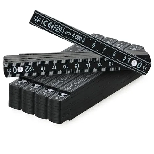 com-four® 5x Mini-Zollstock aus Kunststoff, 1 Meter Gliedermaßstab mit 10 Glieder, metrisch und in schwarz (5 Stück - 1m schwarz)