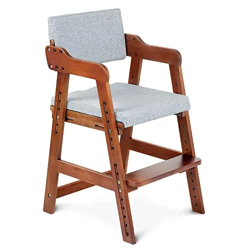 Ezebaby Hochstuhl, höhenverstellbarer Holzhochstuhl für kinder von 3 bis 12 Jahren Buchenholz Kinderstuhl, Lehrstuhl, Stabil & Sicher bis 90 kg für Kinder und Erwachsener (Walnuss)