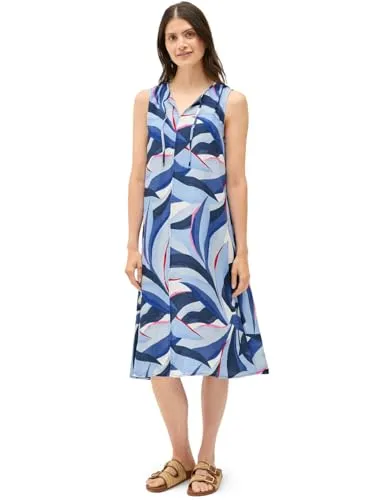 CECIL Damen B144551 Gemustertes Kleid, Urban Navy Blue, XS - Freizeitkleid mit grafischem Muster, geschlitztem Ausschnitt und Bändern. Ärmellos und weich fallend für einen eleganten Look.