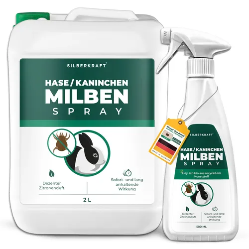 SILBERKRAFT Milbenspray für Hasen & Kaninchen - Effektives Milbenspray für Hasen und Kaninchen. Bietet sofortigen und langanhaltenden Schutz vor Milben, sorgt für eine milbenfreie Umgebung und ist vielseitig einsetzbar.