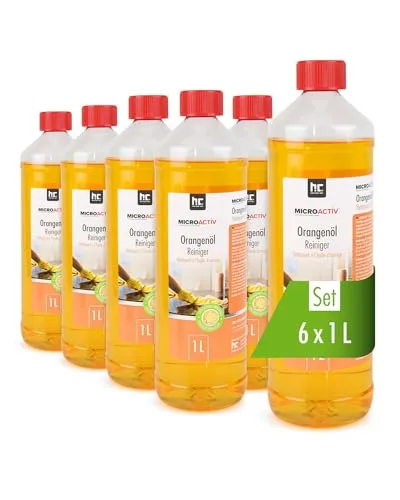 6x 1 L Microactiv® Orangenöl Reiniger Konzentrat - Reinigungsmittel mit starker Fettlösekraft, ideal für den gesamten Haushalt und sorgt für einen frischen Orangenduft.