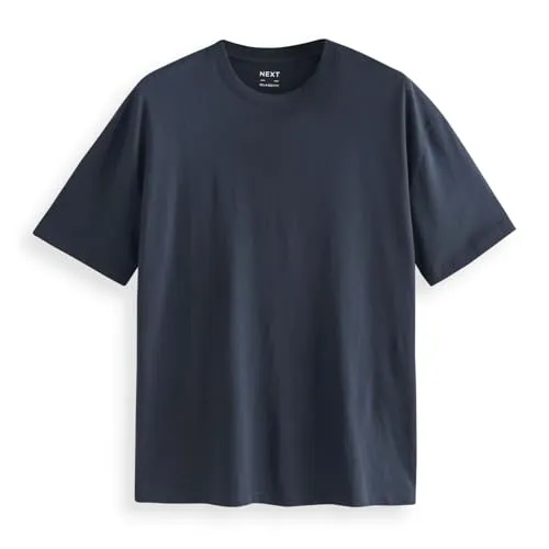 NEXT Herren Locker Rundhals-T-Shirt im Relaxed Fit Blau-Marine M