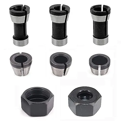 XPOOP 6 Stück Spannzangen Set, Oberfräse Spannzangen Adapter Spannzange für Fräser Spannhülse Spannmutter Oberfräse Zubehör 6mm 1/4