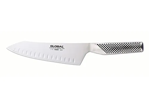 GLOBAL Santokumesser Asia-Kochmesser Kullen 18 cm G-66 - Santokumesser mit 18 cm Klinge und Kullenschliff, ideal für präzises Schneiden von Gemüse und Fleisch. Hochwertige Verarbeitung aus rostfreiem Chromova 18 Edelstahl für außergewöhnliche Schärfe.