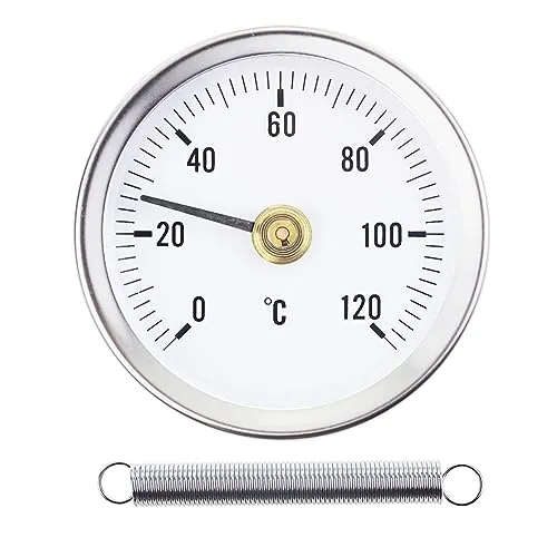 Thermometer für Heißwasserrohre, zum Aufstecken, 0-120 °C, 63 mm, mit Bimetallfeder, Oberflächenkontakt aus Edelstahl
