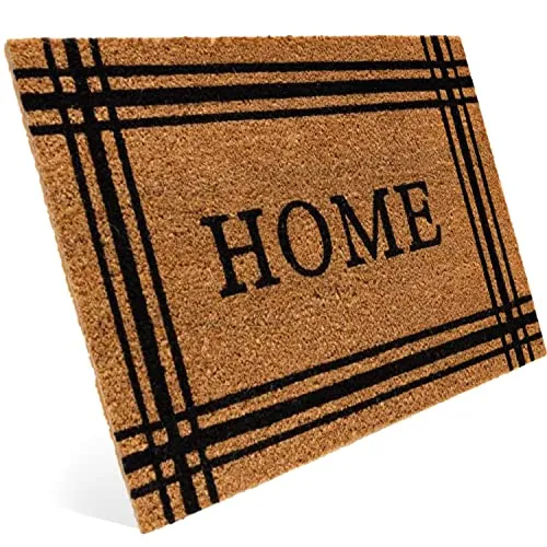 Entrando Fussmatte aus Kokos 40x60 cm - 20 Stillvolle Motiven - für außen, robust, rutschfest - ideal für überdachte Haustür (Home mit Streifen)