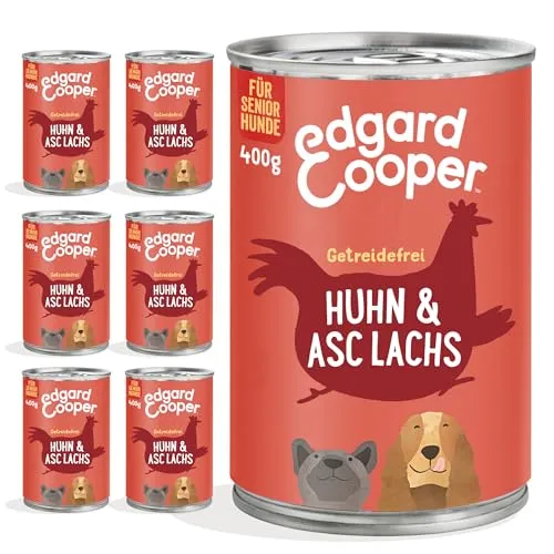 Edgard & Cooper Nassfutter für Senior Hunde (Huhn & Lachs, 400g x 6), Getreidefrei, natürliche Zutaten und frisches Fleisch, voller essentieller Aminosäuren