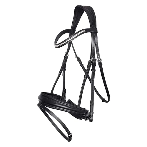 Imperial Riding IRH Fria Trense ohne Zügel, anatomisch geformt, weiche Schafslederpolsterung, Stirnband mit Strass, hochwertiges Büffelleder, inkl anatomischem Nasenriemen, Schwarz, Cob