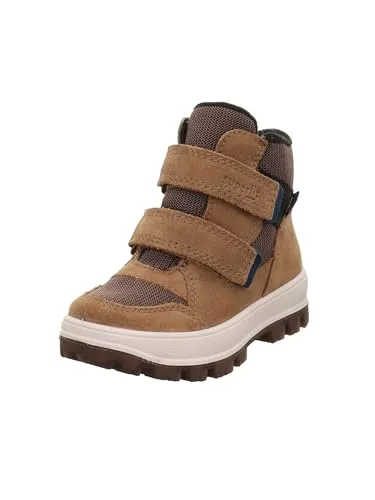 Superfit Tedd braun/blau (3010) 25 - Kinder Stiefel mit wasserdichter Sympatex Membrane, ideal für Winterabenteuer und Alltag. Nachhaltig gefertigt aus Veloursleder und recycelten Materialien, bieten sie optimale Passform durch 2 Klettverschlüsse.