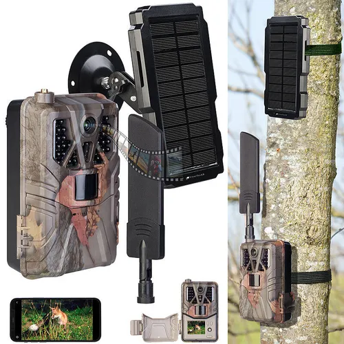 VisorTech 4G/LTE-Akku-Wildkamera mit 2K-Auflösung und Akku-Solarpanel, 5.000 mAh