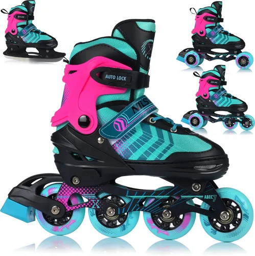 Nils Extreme 4-In-1 Inliner Eishockey Devin, Schwarz-Violett, Größe L (39-43)