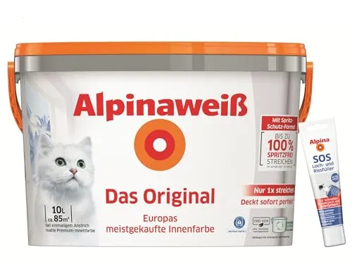 Alpina Wandfarbe - SET - Alpinaweiß Das Original - Farben - EUROPAS MEISTGEKAUFTE WEIßE INNENFARBE, spritzfrei und nachhaltig im neuen Recycling-Gebinde aus 70% recyceltem Kunststoff.