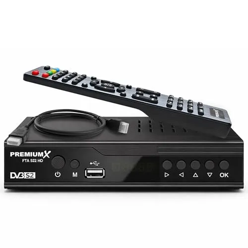 PremiumX 522 SAT Receiver DVB-S2 HDMI SCART USB HDTV FullHD - Sat Receiver für den Empfang von HDTV-Sendern, kompakt und tragbar, mit USB Media Center und einfacher Bedienung. Ideal für das Streaming von über 4000 Programmen.