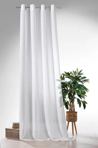 Weckbrodt Vorhang Natural Chic - Ösen Gardine mit Leinen-Optik - Fertiggardinen mit halbtransparenter Leinen-Optik und stilvollen Webstreifen, ideal für einen natürlichen Look. Schützt vor neugierigen Blicken und lässt viel Licht herein.