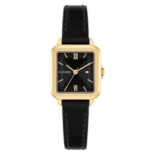 Tommy Hilfiger Damen Uhr 1782835 - Elegante Armbanduhr mit 3-Zeiger-Quarzwerk, schwarzem Lederarmband und 3 ATM Wasserresistenz – perfekt für jeden Anlass und jeden Look.