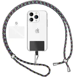 NALIA Universal Lanyard mit 2 Pads & Karabinerhaken - 160cm Handykette zum Umhängen - Schwarz Bunt - Schwarz/Bunt