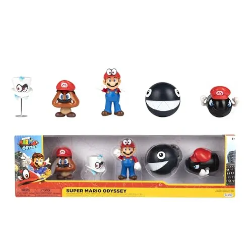 Jakks Pacific Super Mario Bros Mario Super Odyssey Figur Set - 5er-Set beweglicher Figuren (6,5 cm) aus der Mario-Serie, ideal für Sammler und Kinder. Erweitere deine Mario-Welt mit detailreichen Charakteren wie Mario, Cappy und mehr!
